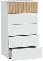 Cassettiera Dorig, Settimanale a 5 cassetti, Mobile Com per camera da letto, Com moderno, 61x40h109 cm, Bianco e Rovere