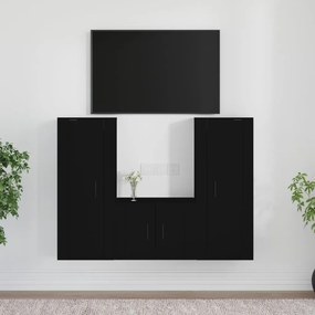 Set mobili porta tv 3 pz nero in legno multistrato