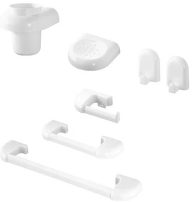 Set accessori a muro 7 pezzi in ABS bianco con doppio fissaggio Gioia