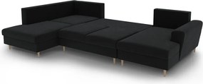 Divano angolare nero allungabile e con contenitore (con penisola a sinistra/a U) con rivestimento in velluto Kyoto – Cosmopolitan Design