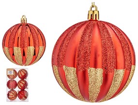 Set di palline di Natale Righe Rosso Dorato PVC (6 Unità)