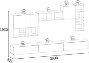 Parete Attrezzata 300 Cm Design Moderno Con Pensili Tortora E Noce Big