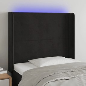 Testiera A Led Nera 83x16x118/128 Cm İn Velluto /