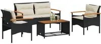 Set Divani da Giardino 4 pz con Cuscini Nero in Polyrattan 368398