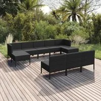 Set Divani da Giardino 10 pz con Cuscini in Polyrattan Nero cod mxl 38477