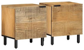 Comodini 2pz Marrone 40x33x46 Cm İn Legno Massello Di Mango /
