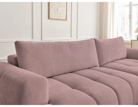 Divano angolare rosa allungabile e con contenitore (penisola a destra/chaise lounge) con rivestimento in ciniglia Fuji – Bobochic Paris