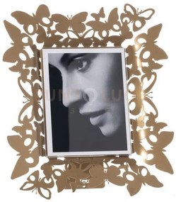 Portafoto di design farfalloso verticale oro laccato in ferro e pol...