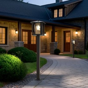 Paletto da Giardino Nero 80cm Acciaio INOX Base E27 - Serie PILLAR Colore Nero