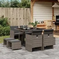 Set da Pranzo da Giardino 9 pz con Cuscini in Polyrattan Grigio 3277723