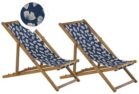 Set di 2 sedie a sdraio legno acacia chiaro motivo farfalle beige e blu ANZIO Beliani