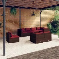 Set Divani da Giardino 8 pz con Cuscini in Polyrattan Marrone 3102611