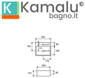 Kamalu - lavabo piccolo da appoggio 33 cm in ceramica bianca | litos-233