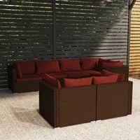 Set Divani da Giardino 7 pz con Cuscini in Polyrattan Marrone 3102475