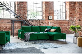 Divano letto angolare in velluto verde scuro (angolo destro) Lofty Lilly - Miuform