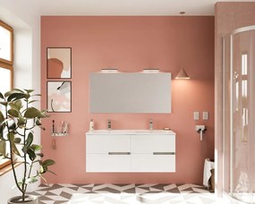 Mobile sottolavabo, lavabo e specchio Eva per doppia vasca rovere grigio e bianco in mdf L 121 x H 51 x P 46 cm 4 cassetti