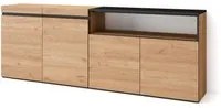 Credenza Mobile Cucina 200x75x35cm con 4 Porte grande stoccaggio, Stile moderno, Rovere e nero