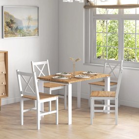 Set 4 Sedie per Cucina e Soggiorno con Schienale a Croce 41x46,5x86 cm in Legno di Pino Bianco e Rovere...