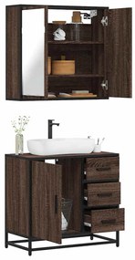 Set Mobili Da Bagno 2 Pz Rovere Marrone İn Legno Multistrato /