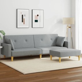 Divano Letto A 2 Posti Con Poggiapiedi Grigio Chiaro İn Tessuto /