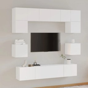 Set mobili porta tv 8pz bianco in legno multistrato