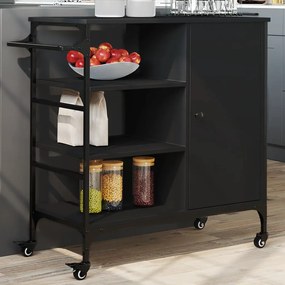 Carrello Da Cucina Nero 87,5x38,5x84,5 Cm İn Legno Multistrato /