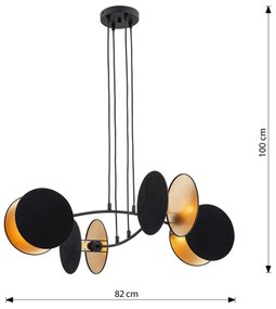 Lampada A Sospensione 4 Luci Moderna Nut In Acciaio Nero E Oro