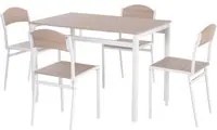 EasyComfort Set da Pranzo Tavolino e 4 Sedie in Metallo e MDF Legno, Bianco