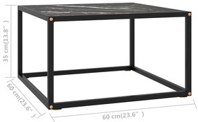 Tavolino da salotto nero con vetro marmo nero 60x60x35 cm