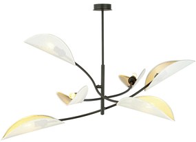 Sospensione Nordica 6 Luci Ares In Acciaio Nero Bianco E Oro Bracci Regolabili