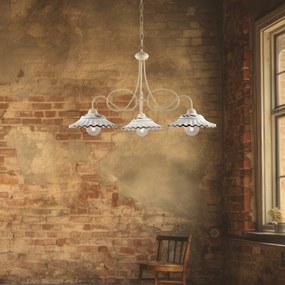 Lampadario Country Chic Bistrot 3 Luci Avorio Con Ceramica Vietrese