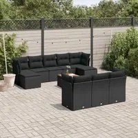 Set Divani da Giardino 11 pz con Cuscini in Polyrattan Nero 3223878