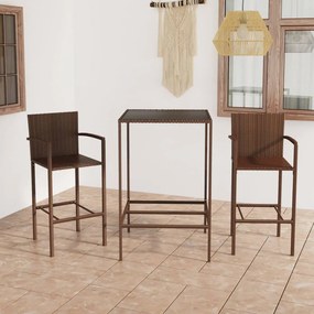 Set da bar da giardino 3 pz in polyrattan marrone