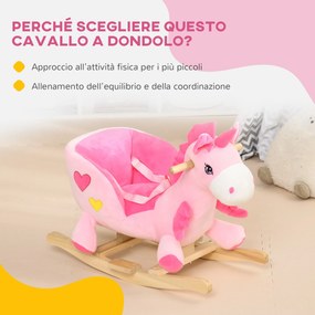 Unicorno a Dondolo Cavalcabile Peluche con 32 Canzoni 65x35x45 cm con Cintura di Sicurezza Rosa...