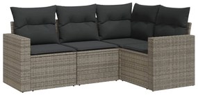 Set divani da giardino 4 pz con cuscini in polyrattan grigio