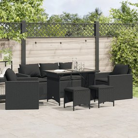 Set divano da giardino 6 pz con cuscini nero in polyrattan