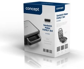 Concept SV3080 - Macchina per i panini FAMILY 3in1 1200W/230V nero/acciaio inossidabile