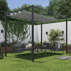 Salotto da giardino Trino NATERIAL antracite con cuscini in poliestere grigio / argento per 4 persone