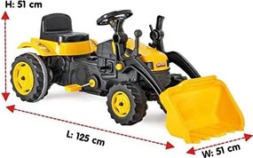 Trattore Ruspa a Pedali per Bambini 125x51x51 cm Giallo...