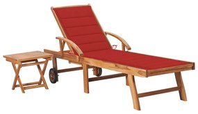 Lettino Prendisole Con Tavolo E Cuscino İn Massello Di Teak /