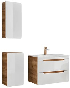 Mobile per bagno sospeso con lavabo da incasso e due colonne 80 cm Naturale e Bianco - ARUBA