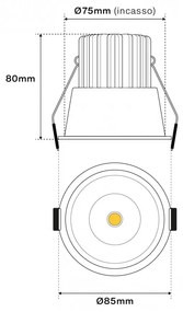 Faro da Incasso 12W Foro Ø75mm Nero IP40 CCT BRIDGELUX LED 3 Parabole Colore Bianco Variabile CCT