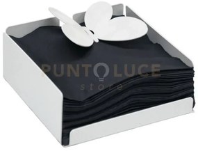 Porta salviette butterfly bianco in ferro 13x13x5cmh