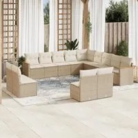 Set Divano da Giardino 13 pz con Cuscini Beige in Polyrattan 3226485