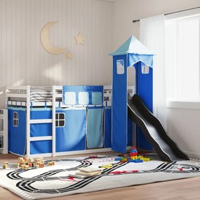 Letto A Castello Con Scivolo E Tende Blu 90x190 Cm /