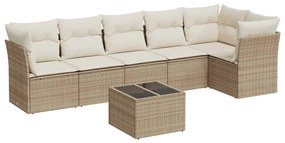 Set divani da giardino 7 pz con cuscini beige in polyrattan