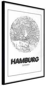 Poster  City Map: Hamburg (Round)  Cornice Quadri Cornice nera, Larghezza x Altezza Home decor 20x30