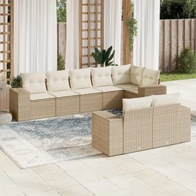 Set divano da giardino 8 pz con cuscini beige in polyrattan