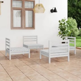 Set Divani da Giardino 4 pz Bianco in Legno Massello di Pino