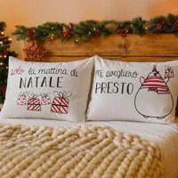 Coppia federe natalizie con scritta in cotone, da 80x50 cm